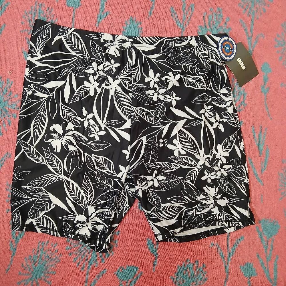 Inno womens plus size 3x swim shorts upf 50 sun block black white floral